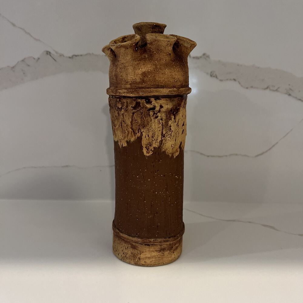 Vintage 1978 Studio Pottery Tulipiere 7-Spout Flower Vase MC Signed Stoneware